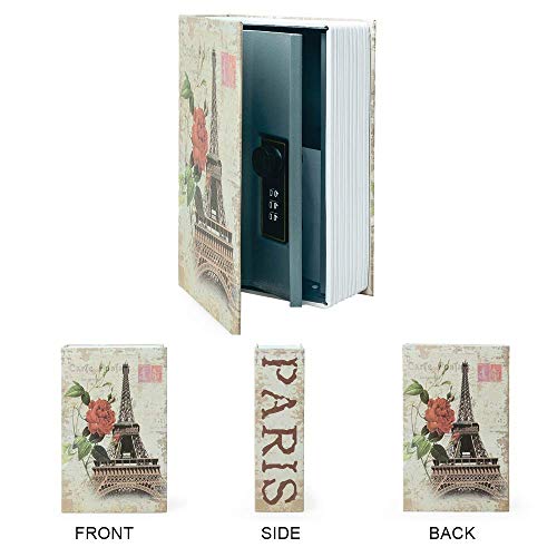 Small Sized Diversion Book Safe Storage Box, Dictionary Secret Safe Can with Security Combination Lock, Diversion Book Hidden Safe (Combination, Paris) - style: Paris-Combination