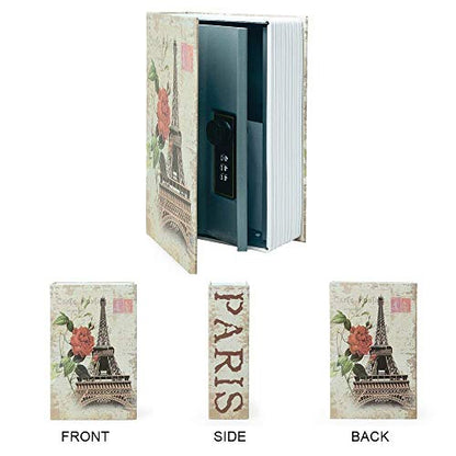 Small Sized Diversion Book Safe Storage Box, Dictionary Secret Safe Can with Security Combination Lock, Diversion Book Hidden Safe (Combination, Paris) - style: Paris-Combination