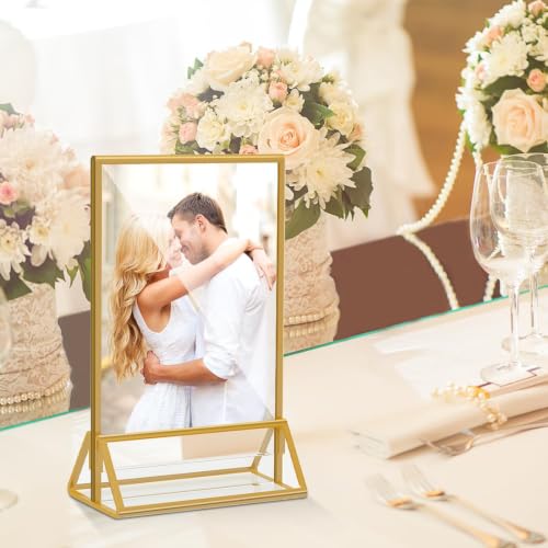 PPH-Sisy 4x6 Acrylic Sign Holders 12 Pack Gold Picture Frames Table Top Sign Holders Flyer Menu Holder, Double-Sided Photo Frames Clear Display Stand for Wedding Party Home Office - color: Gold, size: 4x6-12 Pack