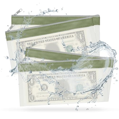 PATIKIL 8.5x4 Inch Money Bags with Zipper, 4Pcs Clear PVC Cash Deposit Bank Pouch Envelopes Check Wallet for Coin Cosmetics Invioce Bill, Green - color: Green