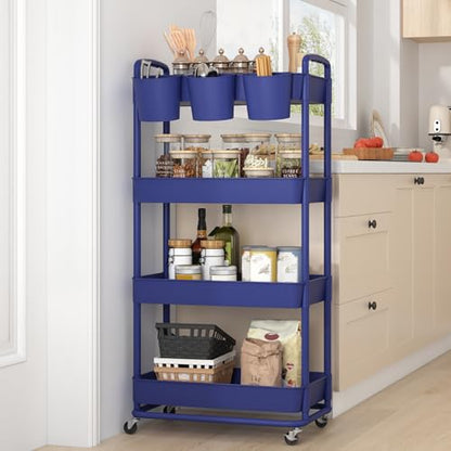 JIUYOTREE 4-Tier Plastic Rolling Storage Cart Utility Cart Blue - color: Blue, size: 4-Tier