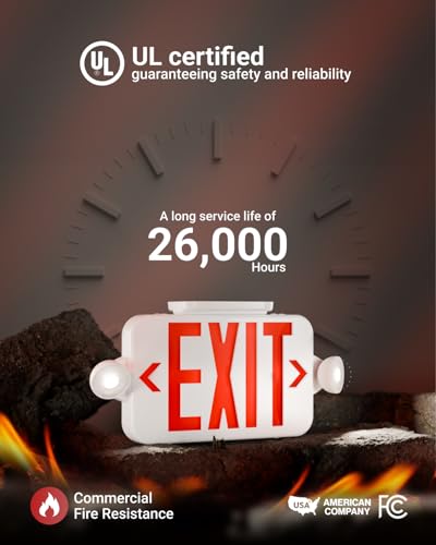 Sunco Red Exit Signs with LED Emergency Lights & Backup Battery