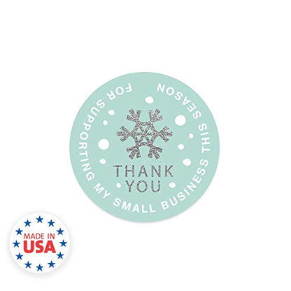 Mint Snowflake Thank You for Supporting My Small Business This Season Stickers / 500 1.5" Faux Glitter Holiday Labels/Christmas Business Labels - color: 1.5" Mint Snowflake