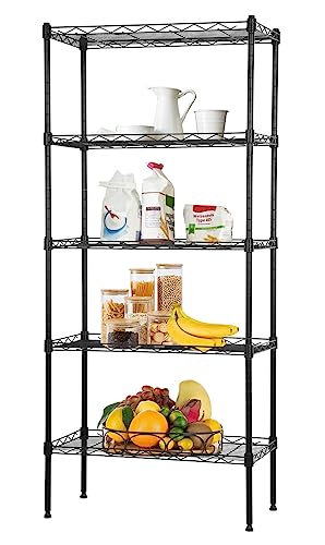 5 Tier Storage Shelves, Adjustable Wire Shelf Rack 21.5 x 11.6 x 47.6 - color: Black, size: 11.6"D x 21.5"W x 47.6"H