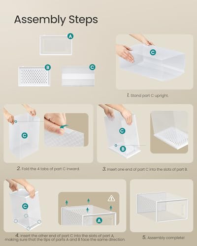 SONGMICS Shoe Boxes, Clear Plastic Sneaker Box, Pack of 12 - color: Transparent + White, size: L-12pcs