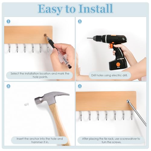 Tie Rack Belt Hanger Wall Mounted Tie Organizer Natural 1 Pack - color: Natural