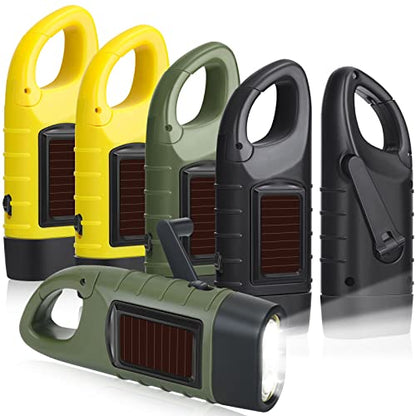 6 Pack Hand Crank Flashlights Solar Powered Flashlight, Green Yellow Black - color: Green Yellow Black