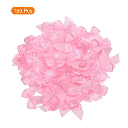 MECCANIXITY Mini Ribbon Bow 1" Mini Fabric Flower Bows Pink 150Pcs - color: Pink