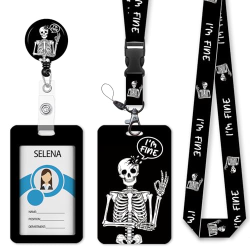 Lanyard, Id Badge Holder，Teacher Card Retractable Reel, Skeleton - color: Skull Fine