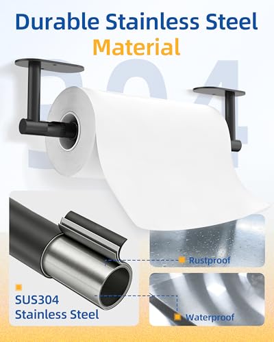 RUACQ Paper Towel Holder Under Cabinet, One Hand Tearing, Matte Black - color: Matte Black, size: One Hand Tear - Oval
