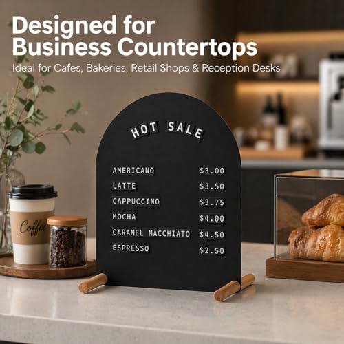 Tabletop Menu Display Stand with Magnetic Letters and Writable Board - size: A5 Horizontal (11 × 6.7 in)