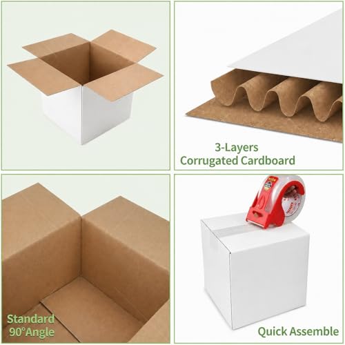 8x8x8" White Shipping Boxes, 10-Pack, Heavy-Duty Corrugated Mailer Boxes for Small Business, DIY Gift Boxes for Perfume & Jewelry, Crush-Resistant - size: 8 × 8 × 8 in