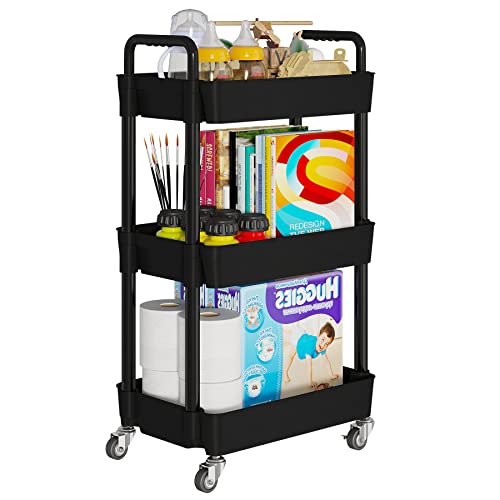 3 Tier Rolling Cart with Wheels, Utility Storage Carts,Black - color: Black, size: 3-Tier