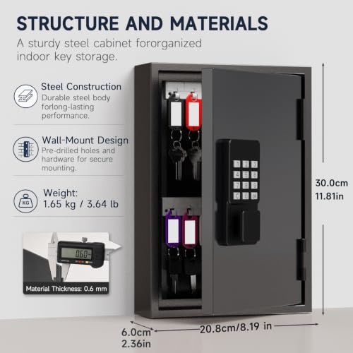 WeHere 28 Key Lock Box Wall Mount, Smart Key Cabinet with Keypad for Office - size: 28-keys
