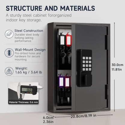 WeHere 28 Key Lock Box Wall Mount, Smart Key Cabinet with Keypad for Office - size: 28-keys