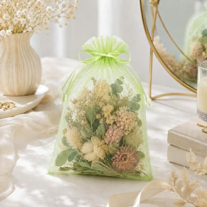 FUNFERY 100PCS Apple Green Sheer Organza Bags 5x7 in, Goodie Bags Bulk - color: Apple Green