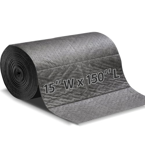 150" L x 15" W Absorbent Mat Roll, Heavyweight Oil and Watter Pads - size: 15in*150in