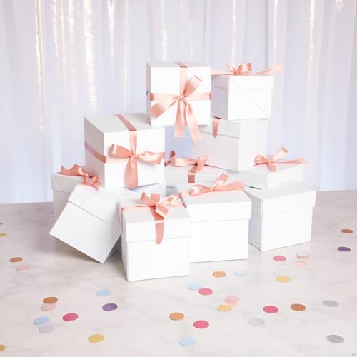 Gift Box with Lid & Ribbon for present, 12pcs, White, 4"×4"×4" - color: White, size: 4 x 4 x 4 Inch
