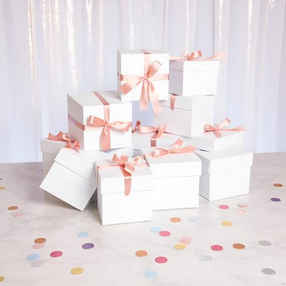 Gift Box with Lid & Ribbon for present, 12pcs, White, 4"×4"×4" - color: White, size: 4 x 4 x 4 Inch