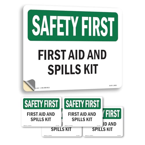 First Aid And Spills Kit OSHA SAFETY FIRST Vinyl Decal Label 10 Inch x 7 Inch - 5 Pack - color: Vinyl Decal, size: 5 Pack of 10" x 7"