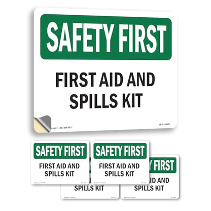 First Aid And Spills Kit OSHA SAFETY FIRST Vinyl Decal Label 10 Inch x 7 Inch - 5 Pack - color: Vinyl Decal, size: 5 Pack of 10" x 7"