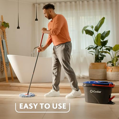 O-Cedar EasyWring RinseClean Microfiber Spin Mop & Bucket Floor Cleaning System with 3 Extra Refills, Plastic, Grey - color: Rinseclean Spin Mop & Bucket + 3 Extra Refills
