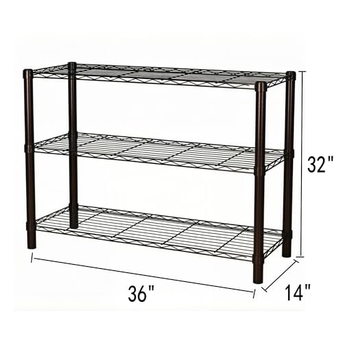 Standing Shelving Units, 36"W x 14"D x 32"H, 3-Tier Metal Storage Rack - color: Black, size: 3-Tiers