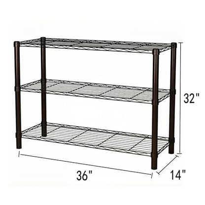 Standing Shelving Units, 36"W x 14"D x 32"H, 3-Tier Metal Storage Rack - color: Black, size: 3-Tiers