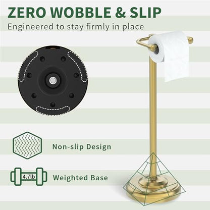 Toilet Paper Holder Stand,Free Standing Toilet Paper Holder,Modern Post Pivoting Toilet Paper Stand with Stable Weighted Base,SUS304 Stainless Steel Tissue Roll Holder Stand for Bathroom,Brushed Gold - color: Brushed Gold