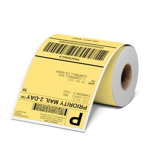 4x6 Thermal Labels, Shipping Address Label (Pack of 250 4x6 Roll Labels) - color: Yellow-250