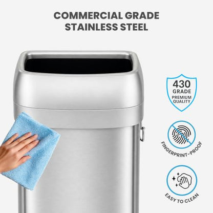 iTouchless 30G Commercial Trash Can with Wheels | Open Top Stainless Steel - color: Silver, 30 Gal