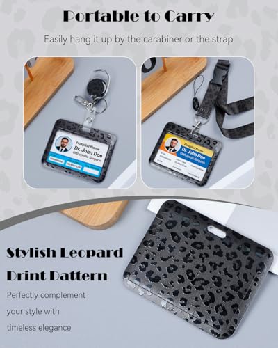 Uniclife Fashionable Sliding Badge Holder Horizontal Leopard with Reel - color: Black Leopard Print-horizontal