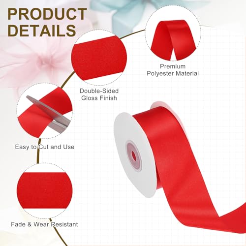 PATIKIL Red Satin Ribbon 1-1/2"x25 Yards Solid Fabric Ribbon - color: Red, size: 1-1/2" x 25 Yards