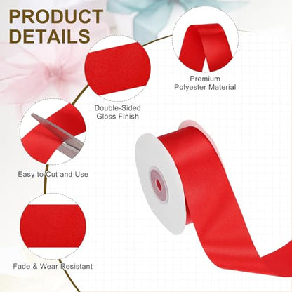 PATIKIL Red Satin Ribbon 1-1/2"x25 Yards Solid Fabric Ribbon - color: Red, size: 1-1/2" x 25 Yards