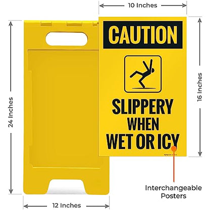 Caution Slippery When Wet Or ICY Sidewalk Sign Kit, (SI-76037) - size: 10x16 Inches, style: A-frame + 2 Panel Kit