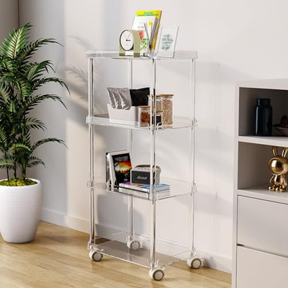 AQUIVER Acrylic Slim Storage Cart - 4 Tiers Narrow Rolling Cart - Utility Cart for Kitchen, Bathroom, Living Room, Laundry - 15.6 '' L x 10.2 '' W x 33.9 '' H - size: 4-Tier