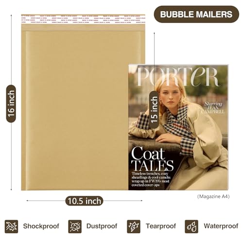 UCGOU Kraft Bubble Mailers 10.5x16" 25 Pack Usable Size 10.5x15" Brown #5 - size: 10.5x16" 25PC