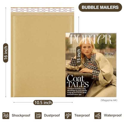 UCGOU Kraft Bubble Mailers 10.5x16" 25 Pack Usable Size 10.5x15" Brown #5 - size: 10.5x16" 25PC