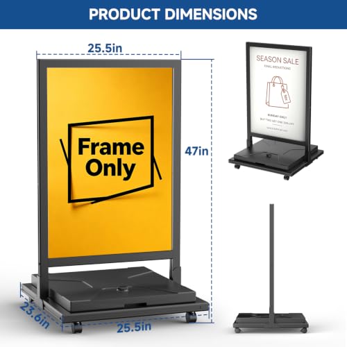 Heavy Duty Sign Holder Stand, 24"x36"Poster Stand with 4 Wheels(Frame Only)