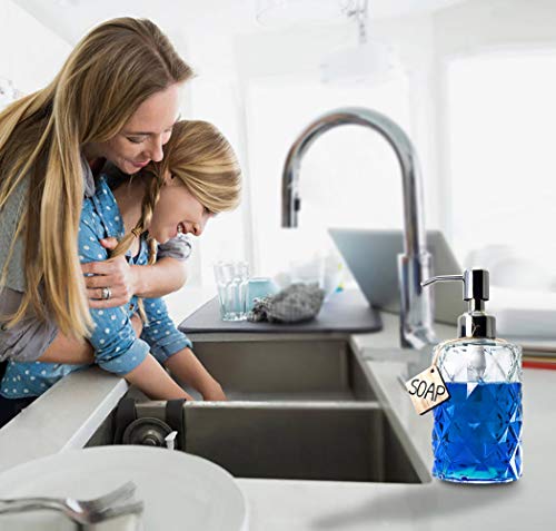 JASAI Diamond Design 12 Oz Glass Soap Dispenser with Rust Proof Pump - color: Clearglass-silver Pump, style: Diamond