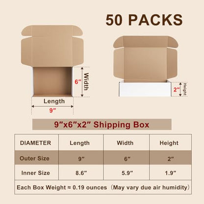 9x6x2 Inches Shipping Boxes Set of 50, White Corrugated Cardboard Boxes, Mailer Boxes for Small Business - size: 9x6x2 Inch