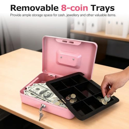 8" Cash Box with Money Tray, Pink, Medium - color: Pink, size: Medium