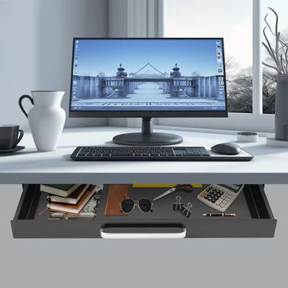 Under Desk Drawer, Mounted Sliding Pull-out Drawer, Pull-out Storage Organizer with Compartment, Pull-out Drawer with Lock, Standing Desk Drawer Attachment, for Store Items, 21.5*10.2*2.1in (Black)