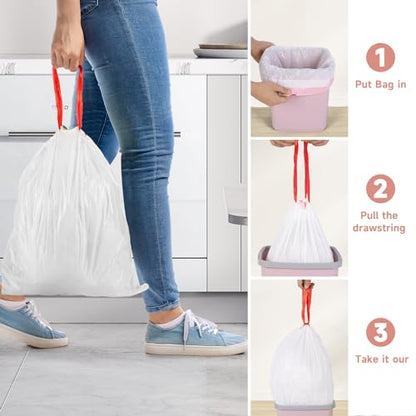 Trash-Bags 4 Gallon Small Drawstring-Garbage-Bag Kitchen - Clear White 57 Count Unscented Recycling Compactor Can Liners for Bathroom Bedroom Office Car Outdoor Garden Leaf Waste Basket - color: Red Drawstring-4Gal-57