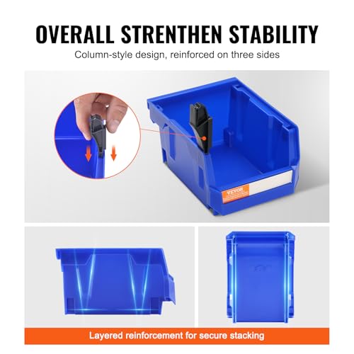 VEVOR Plastic Storage Bins 24 Pack (5 x 4 x 3-Inch), Hanging Stackable Storage Organizer Bins, Heavy Duty Stacking Containers for Closet, Garage, Office, or Small Parts Organization - style: Red&Blue-24PC-1L