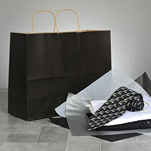 Prime Line Packaging Black Paper Bags with Handles, 16x6x12 Inch, 100 Pack - size: Pack of 100