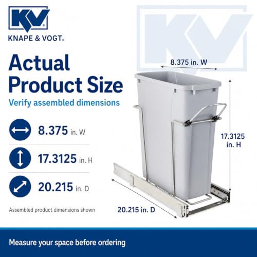 Knape & Vogt in-Cabinet Pull Out Trash Can, 20-Qt., Bottom-Mount Cabinet Installation, Requires Min 8-in Opening, 20.5 in x 8.5 in x 17.5 in, RS-PSW9-1-20-P, Platinum - color: Platinum