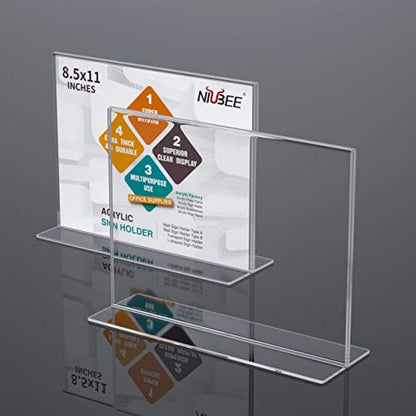 NIUBEE Acrylic Sign Holder 8.5 x 11 Horizontal T-Shape Flyer Stand 6 Pack - size: 8.5 x 11 Inches Horizontal