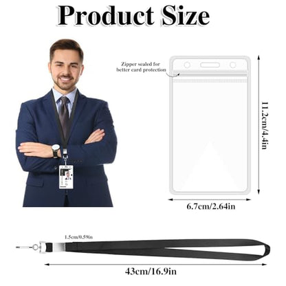 24 Pack Id Badge Lanyards with Waterproof Badge Holders, Black - color: 24pcs Black