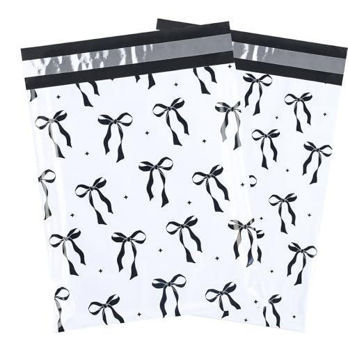 RUSPEPA 100 Pcs Black Bow Poly Mailer, Cute Bowknot Waterproof Shipping Mailers, Heavy Duty Self Adhesive Shipping Bags for Large Mailing Envelopes Bulk Tear Resistant Packaging, 10 x 13 Inches - color: Black Bow, size: 10 x 13 Inches